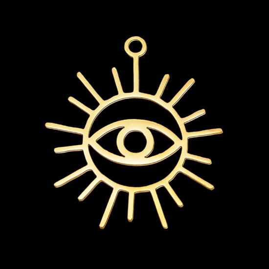 Picture of Stainless Steel Religious Charms Gold Plated Sun Eye of Providence/ All-seeing Eye Hollow 25.5mm x 22mm, 5 PCs