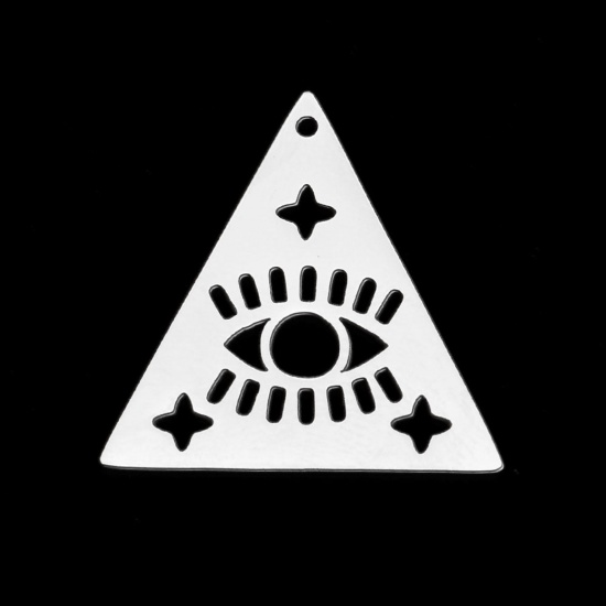 Image de Pendentifs en Acier Inoxydable Religieux Triangle Argent Mat Œil Mauvais Creux 25mm x 25mm , 5 Pcs
