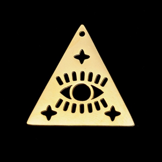 Image de Pendentifs en Acier Inoxydable Religieux Triangle Doré Œil Mauvais Creux 25mm x 25mm , 5 Pcs