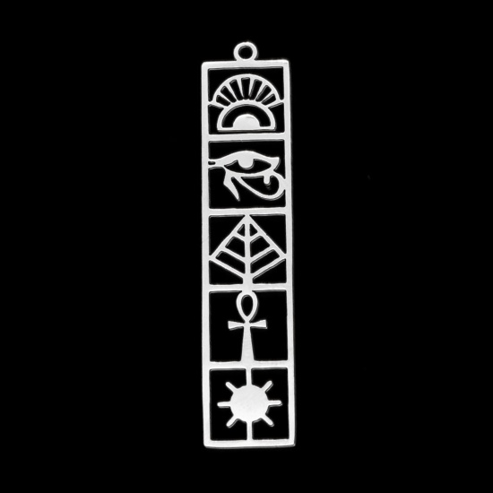 Image de Pendentifs en Acier Inoxydable Religieux Rectangle Argent Mat L'oeil d'Horus Creux 52mm x 11mm , 5 Pcs