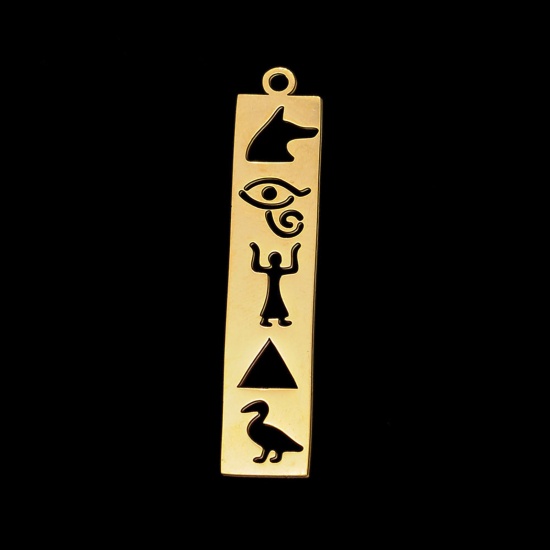 Picture of Stainless Steel Religious Pendants Gold Plated Rectangle The Eye Of Horus Hollow 39mm x 8mm, 5 PCs