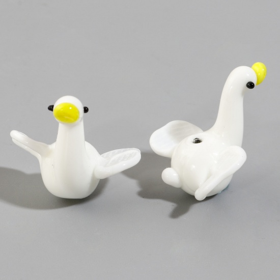 Picture of Lampwork Glass Beads Swan Animal White 3D About 24x23mm - 20x19mm, Hole: Approx 1.1mm, 2 PCs
