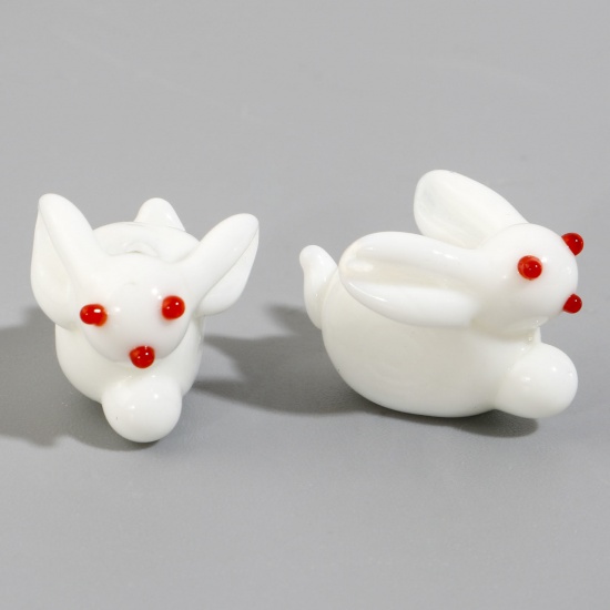 Picture of Lampwork Glass Beads Rabbit Animal White 3D About 19x14mm - 18x12mm, Hole: Approx 1.1mm, 2 PCs