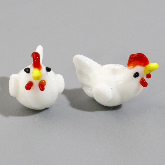 Picture of Lampwork Glass Beads Rooster White 3D About 22x14mm - 20x12mm, Hole: Approx 1.1mm, 2 PCs
