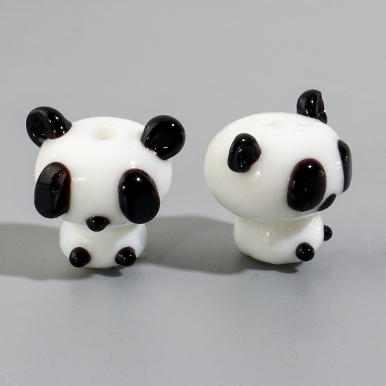 Picture of Lampwork Glass Beads Panda Animal White 3D About 17x16mm - 16x15mm, Hole: Approx 1.5mm, 2 PCs