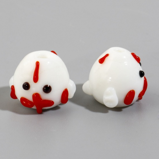 Picture of Lampwork Glass Beads Chicken White 3D About 16x13mm - 15x12mm, Hole: Approx 1.5mm, 2 PCs
