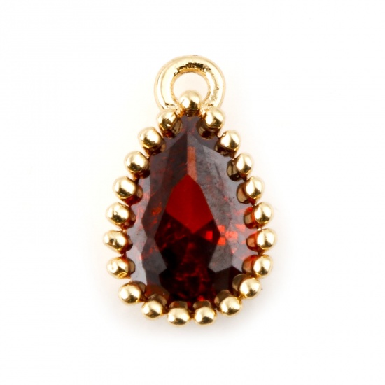 Immagine di Rame Pietre Nascita Charms Goccia Oro riempito Vino Rosso Cubic Zirconiae 8mm x 5mm, 2 Pz