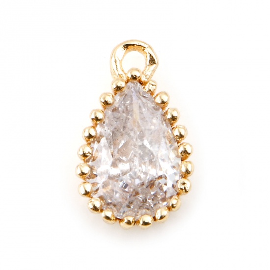 Immagine di Rame Pietre Nascita Charms Goccia Oro riempito Trasparente Cubic Zirconiae 8mm x 5mm, 2 Pz