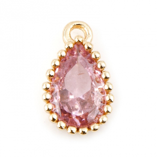 Immagine di Rame Pietre Nascita Charms Goccia Oro riempito Rosa Pallido Cubic Zirconiae 8mm x 5mm, 2 Pz