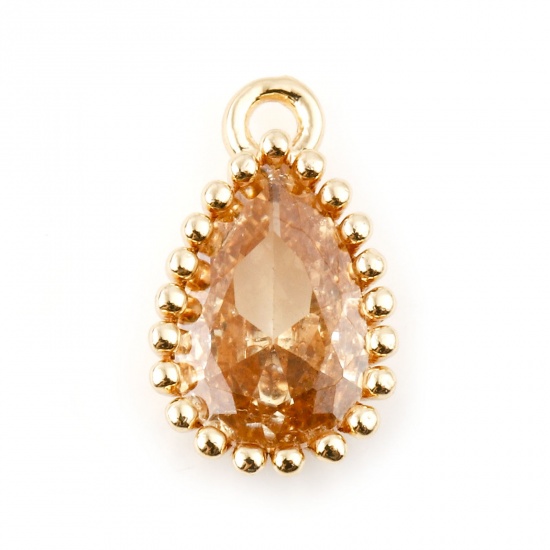 Immagine di Rame Pietre Nascita Charms Goccia Oro riempito Giallo Cubic Zirconiae 8mm x 5mm, 2 Pz