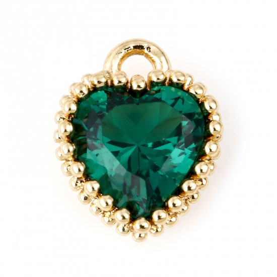 Immagine di Rame Pietre Nascita Charms Cuore Oro riempito Smeraldo Cubic Zirconiae 8mm x 6mm, 2 Pz