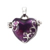 Picture of Copper Charms Mexican Angel Caller Bola Harmony Ball Wish Box Locket Heart Carved Pattern Silver Tone Purple Enamel Can Open 25mm x 21mm, 1 Piece