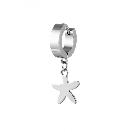 Immagine di Acciaio Inossidabile Gioielli Oceanici orecchino cerchio Tono Argento Tondo Stella Marina 29mm, Posta / Filo Dimensione: (18 misura), 2 Pz