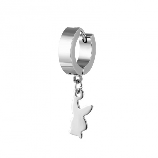 Immagine di Acciaio Inossidabile Beniamino Contorno orecchino cerchio Tono Argento Tondo Coniglio 29mm, Posta / Filo Dimensione: (18 misura), 2 Pz