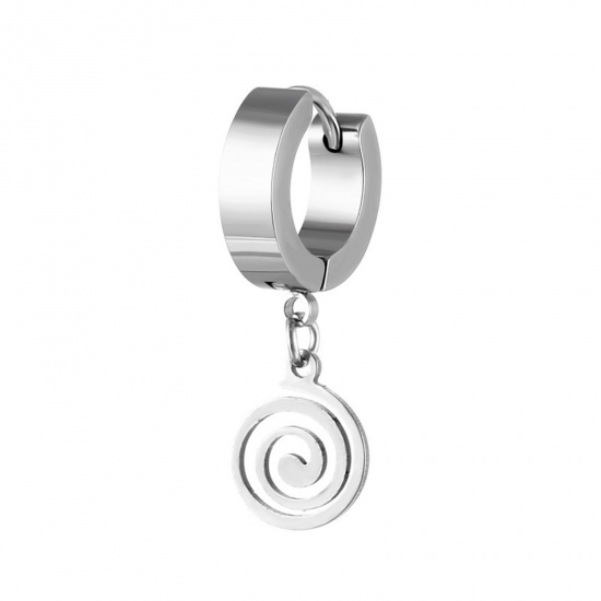 Immagine di Acciaio Inossidabile orecchino cerchio Tono Argento Tondo Turbine 29mm, Posta / Filo Dimensione: (18 misura), 2 Pz