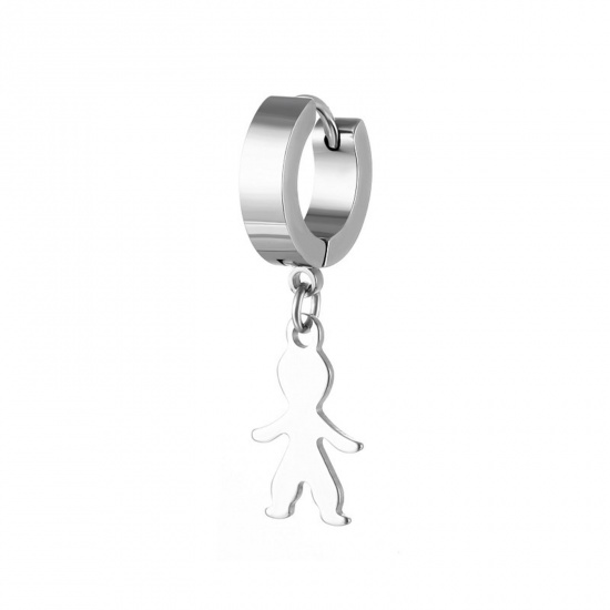 Immagine di Acciaio Inossidabile orecchino cerchio Tono Argento Tondo Ragazzo 29mm, Posta / Filo Dimensione: (18 misura), 2 Pz