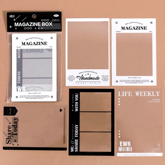 Image de 5# DIY Papier Autocollant Décoration en PET Noir & Blanc 1 Kit ( 15 Pcs/Kit)