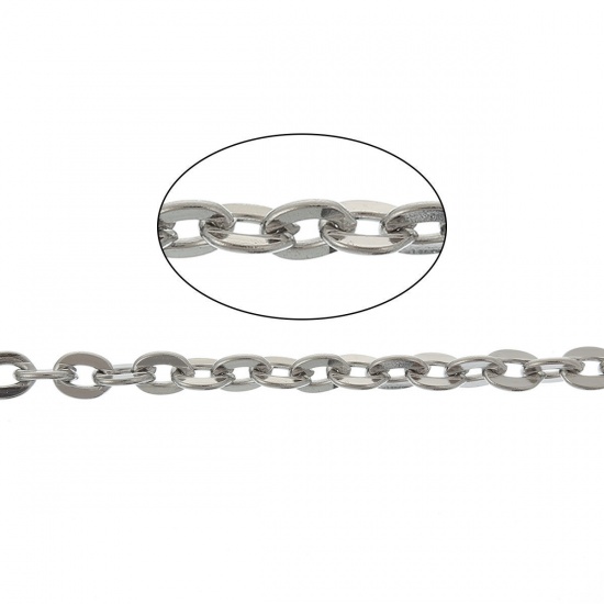 Immagine di Acciaio Inossidabile Cavo Catena Accessori Tono Argento 4.3x3mm Dia, 5 M