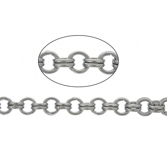 Immagine di Acciaio Inossidabile Catena di Anello Doppio Accessori Tono Argento 4mm Dia, 1 M