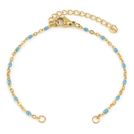 Image de Apprêts de Bracelets en 304 Acier Inoxydable Chaîne Maille Forçat Doré Bleu Ciel Émail 16cm Long, 1 Pièce