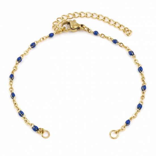 Image de Apprêts de Bracelets en 304 Acier Inoxydable Chaîne Maille Forçat Doré Bleu Foncé Émail 16cm Long, 1 Pièce