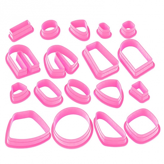 Picture of Plastic Modeling Clay Tools Clay Cutters For Jewelry Making Pink 1 Set ( 18 PCs/Set)