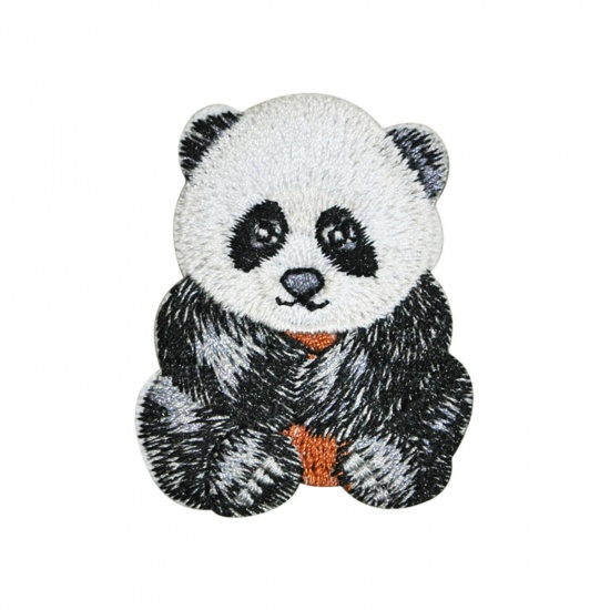 Picture of Polyester Iron On Patches Appliques (With Glue Back) Craft Black & White Panda Animal 5cm x 4cm, 5 PCs