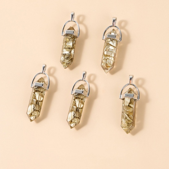 Picture of Shell Pendants Silver Tone Gold Plated Hexagonal Column 40mm x 8mm, 5 PCs