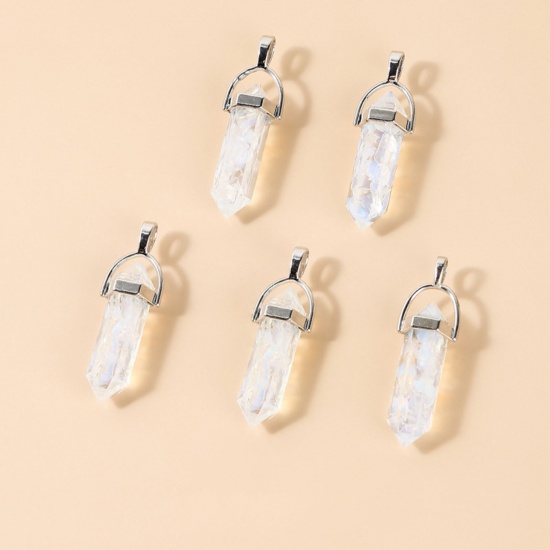 Picture of Opal ( Synthetic ) Pendants Silver Tone Ivory Hexagonal Column 40mm x 8mm, 5 PCs