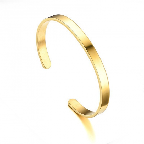 Immagine di 304 Stainless Steel Blank Bangles Bracelets C Shape Gold Plated Blank Stamping Tags Two Sides 4mm, 6cm Dia., 1 Piece