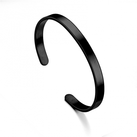Picture of 304 Stainless Steel Blank Bangles Bracelets C Shape Black Blank Stamping Tags Two Sides 4mm, 6cm Dia., 1 Piece