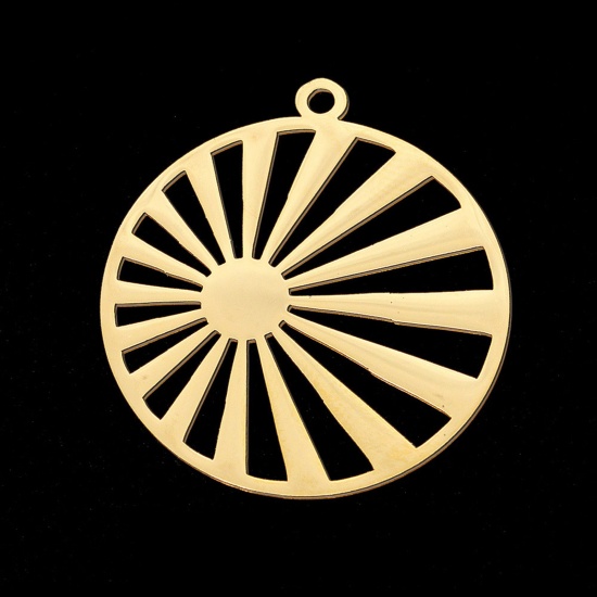 Immagine di Stainless Steel Galaxy Pendants Gold Plated Round Sun Hollow 31mm x 28mm, 5 PCs