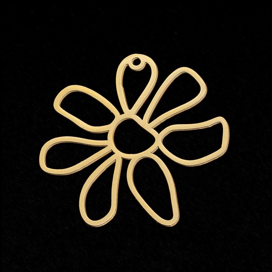 Immagine di Stainless Steel Pendants Gold Plated Flower Hollow 35mm x 34mm, 5 PCs