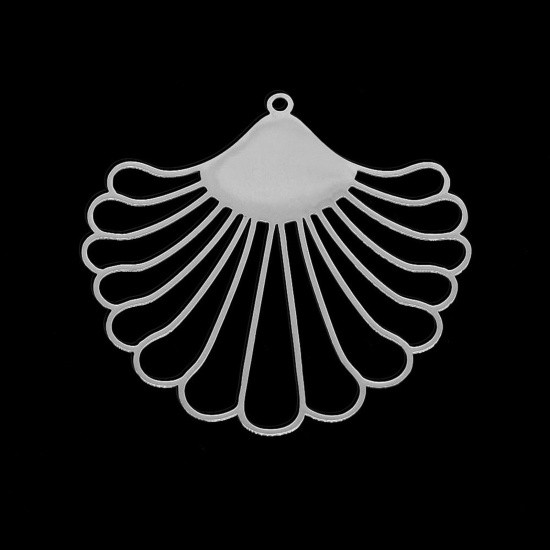 Immagine di Stainless Steel Ocean Jewelry Pendants Silver Tone Scallop Hollow 40mm x 38mm, 5 PCs