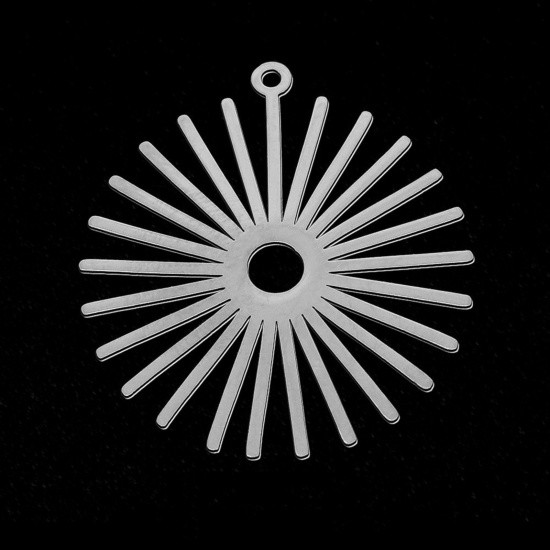 Immagine di Stainless Steel Pendants Silver Tone Sunflower 33mm x 30mm, 5 PCs