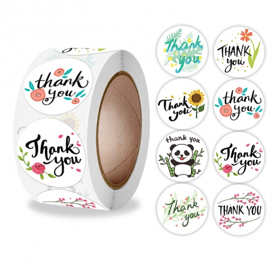 Immagine di Multicolor - 2# Thank You Flower Panda Printed Round Art Paper DIY Scrapbook Stickers 2.5cm Dia., 1 Roll(500 PCs/Roll)