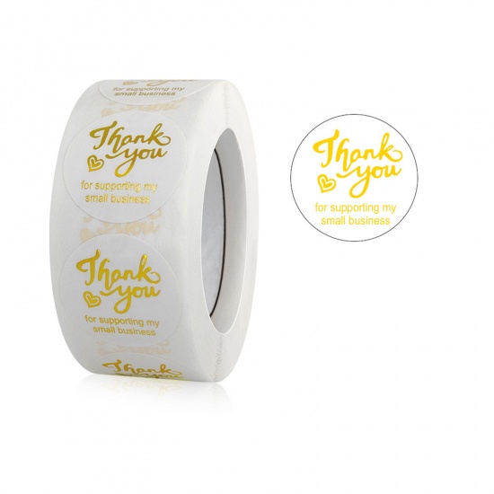 Immagine di Golden - 2# Thank You For Supporting My Small Business Round Art Paper Gold Stamping DIY Scrapbook Stickers 2.5cm Dia., 1 Roll(500 PCs/Roll)