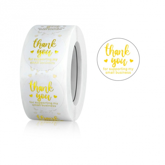 Immagine di Golden - 3# Thank You For Supporting My Small Business Round Art Paper Gold Stamping DIY Scrapbook Stickers 2.5cm Dia., 1 Roll(500 PCs/Roll)