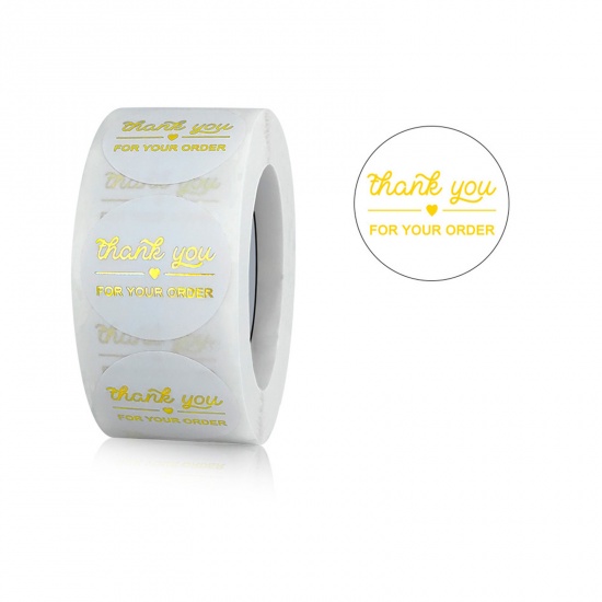 Immagine di Golden - 5# Thank You For Your Order Round Art Paper Gold Stamping DIY Scrapbook Stickers 2.5cm Dia., 1 Roll(500 PCs/Roll)