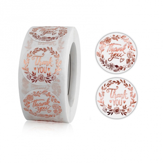 Immagine di Rose Gold - 7# Thank You Flower Round Art Paper Gold Stamping DIY Scrapbook Stickers 2.5cm Dia., 1 Roll(500 PCs/Roll)