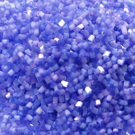 Bild von Glas Rocailles Perlen Zylinder Blau Violett Imitierte Katzenauge ca. 2mm x 2mm, Loch:ca. 0.8mm, 200 Gramm