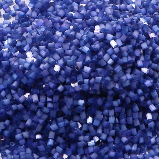 Bild von Glas Rocailles Perlen Zylinder Marineblau Imitierte Katzenauge ca. 2mm x 2mm, Loch:ca. 0.8mm, 200 Gramm