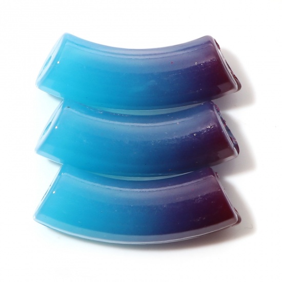 Image de Perles en Acrylique Tube Courbé Bleu Ciel Couleur du Dégradé 3.7cm x 1.2cm, Trou: env. 2.4mm, 20 Pcs