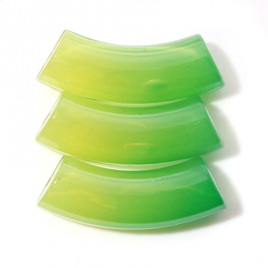 Image de Perles en Acrylique Tube Courbé Vert Couleur du Dégradé 3.7cm x 1.2cm, Trou: env. 2.4mm, 20 Pcs