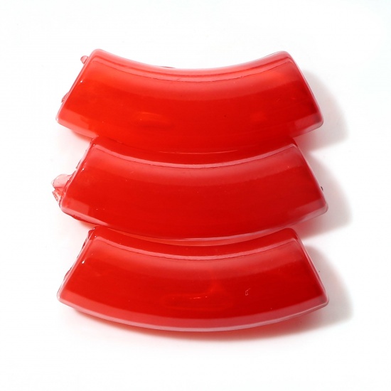 アクリル ビーズ 曲がったチューブ 赤 グラデーションカラー 約 3.7cm x 1.2cm、 穴：約 2.4mm、 20 個 の画像