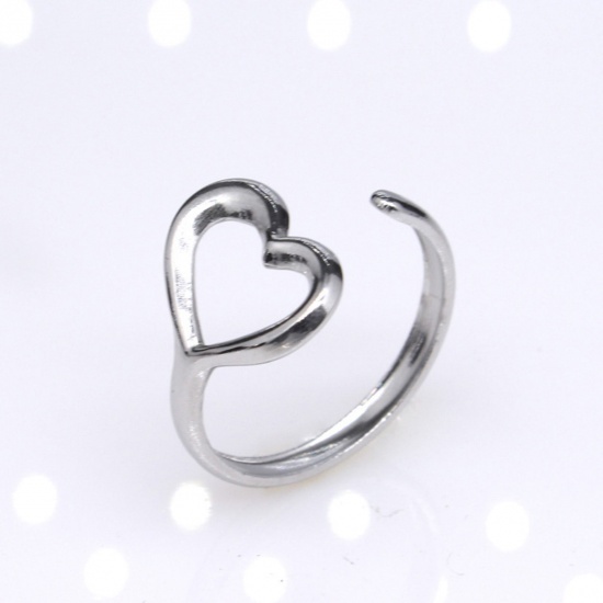 Immagine di Acciaio Inossidabile Punk Aperto Regolabile Anello Tono Argento Cuore Filigrana 18.9mm (taglia di US: 9), 2 Pz