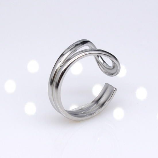 ステンレス鋼 パンク オープンタイプ 調整可能 リング 指輪 シルバートーン 幾何学 透かし 17.3mm（日本サイズ約14号）、 2 個 の画像