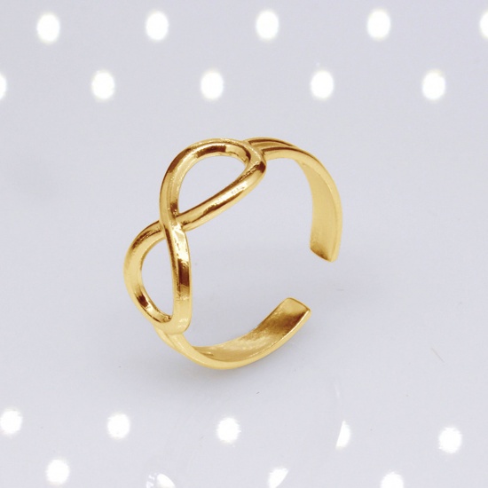 Picture of Stainless Steel Punk Open Adjustable Rings Gold Plated Infinity Symbol 17.3mm(US Size 7), 2 PCs