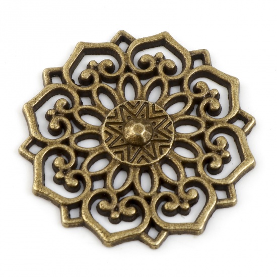 Bild von Zinklegierung Verbinder Blumen Bronzefarbe Hohl, 3.1cm x 3.1cm, 20 Stück