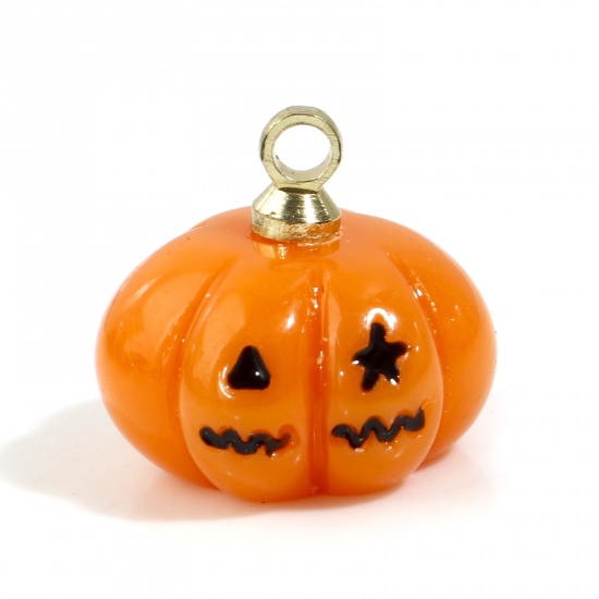 Immagine di Resina Halloween Charms Zucca Arancione 12mm x 11mm, 2 Pz